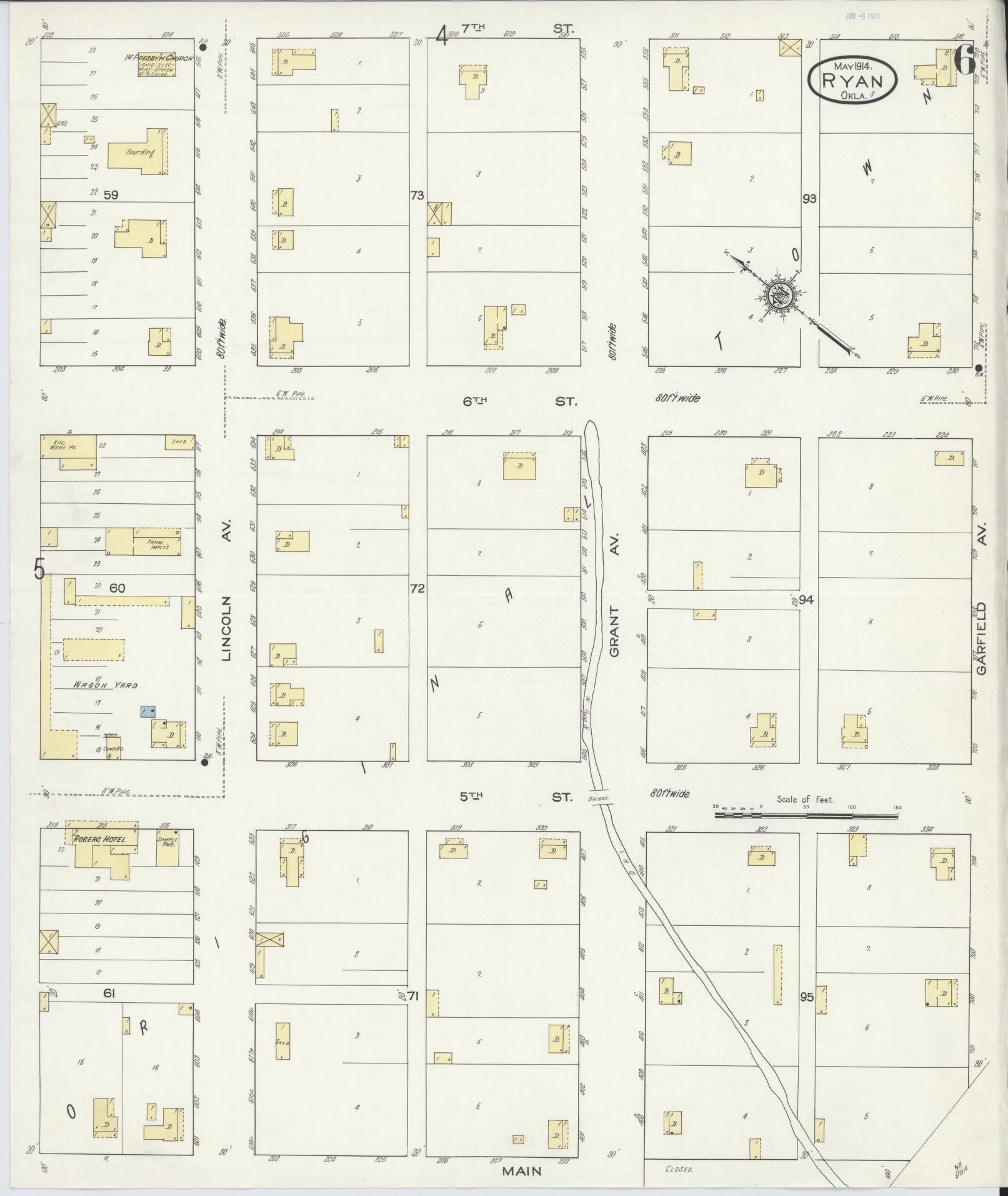 Sanborn Fire Insurance Map from Ryan, Jefferson County, Oklahoma (1914), Sheet #0006 - Historic Sanborn Fire Insurance Map Print, vintage old map wall art, antique decor, genealogy gift, Oklahoma Oklahoma map