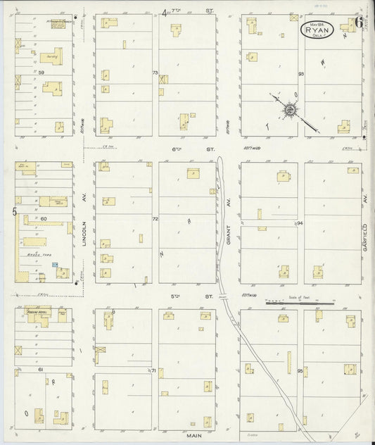 Sanborn Fire Insurance Map from Ryan, Jefferson County, Oklahoma (1914), Sheet #0006 - Historic Sanborn Fire Insurance Map Print, vintage old map wall art, antique decor, genealogy gift, Oklahoma Oklahoma map