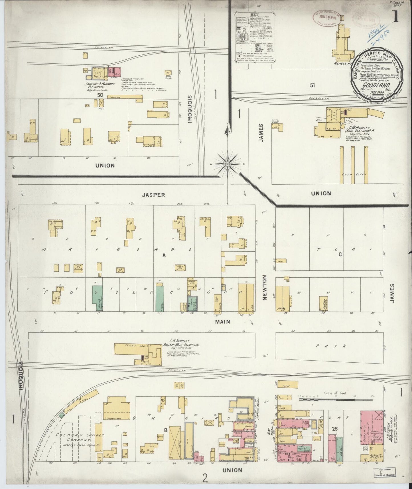 Sanborn Fire Insurance Map from Goodland, Newton County, Indiana (1899), Sheet #0001 - Complete Map Set gallery image, historic Sanborn map, vintage wall art, Indiana Indiana