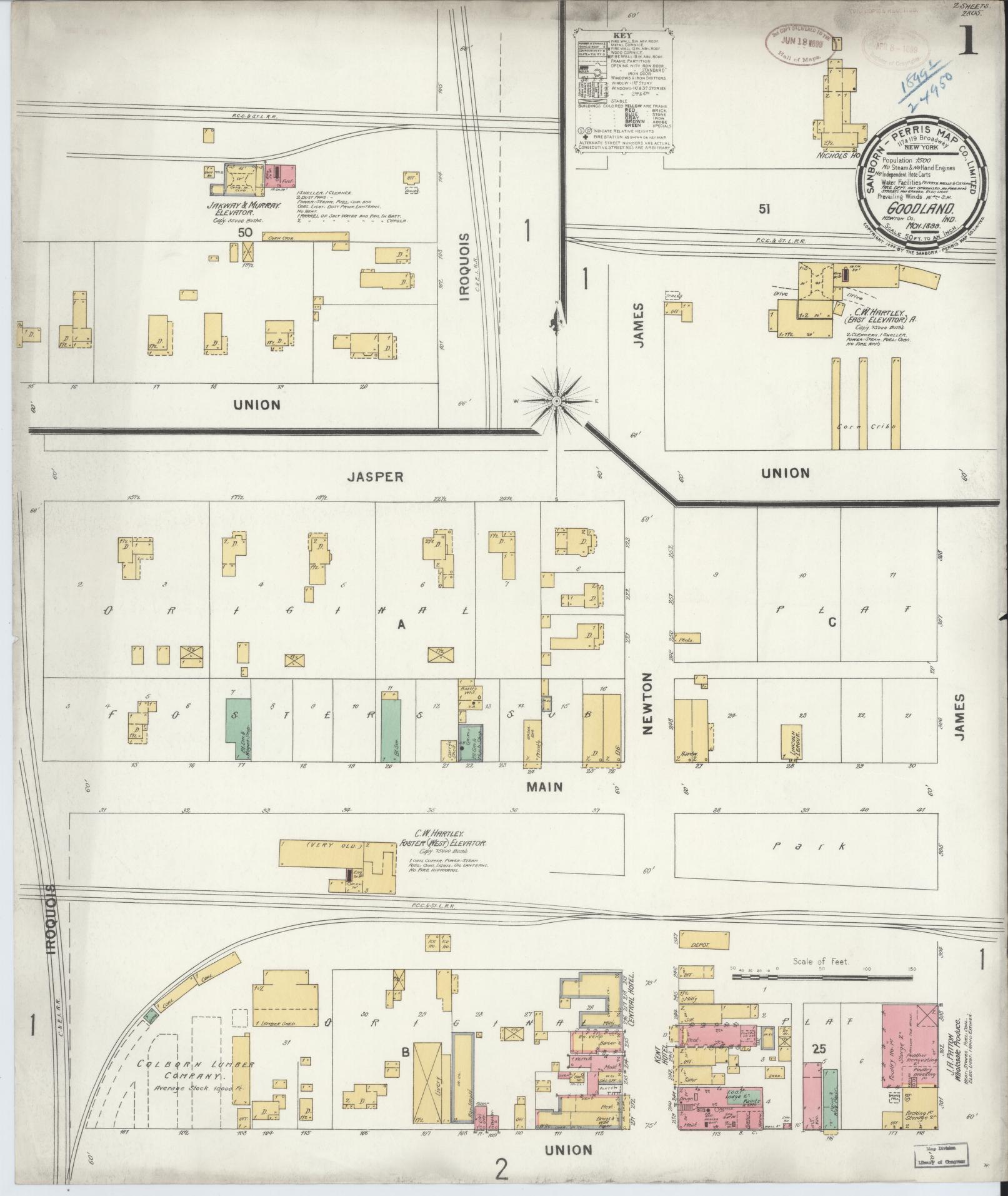 Sanborn Fire Insurance Map from Goodland, Newton County, Indiana (1899), Sheet #0001 - Complete Map Set gallery image, historic Sanborn map, vintage wall art, Indiana Indiana