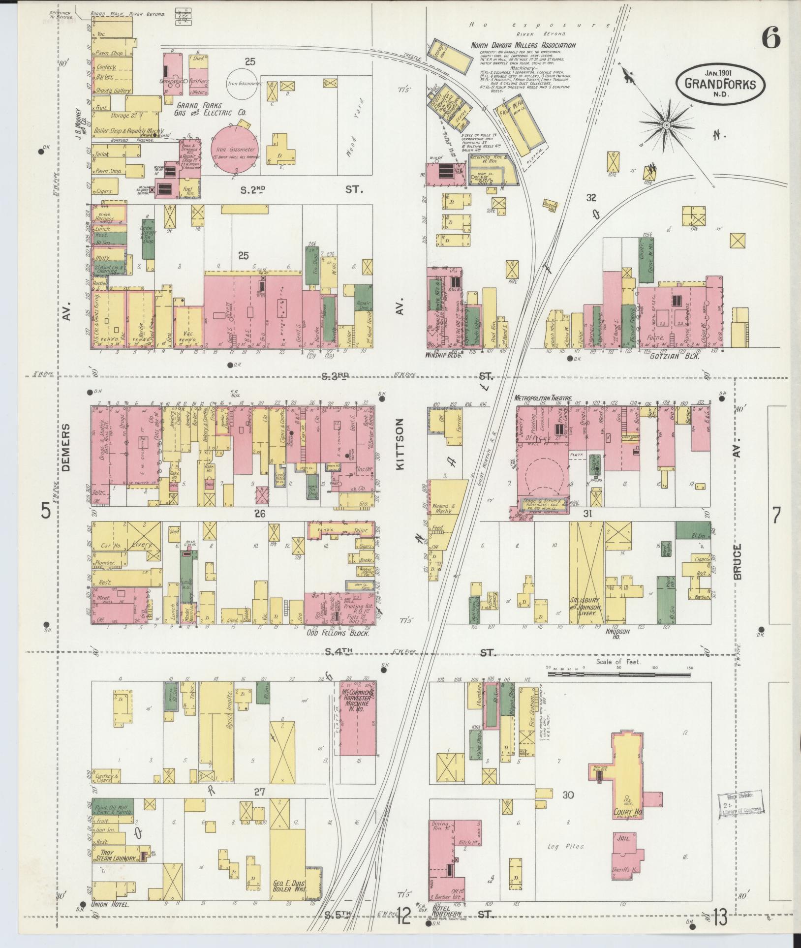 Sanborn Fire Insurance Map from Grand Forks, Grand Forks County, North Dakota (1901), Sheet #0006 - Complete Map Set gallery image, historic Sanborn map, vintage wall art, North Dakota North Dakota
