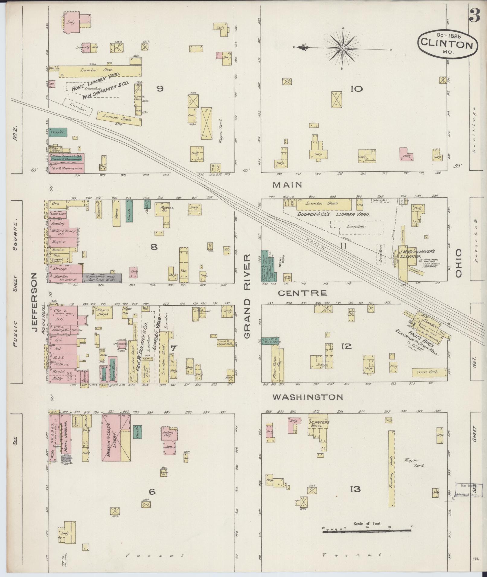 Sanborn Fire Insurance Map from Clinton, Henry County, Missouri (1885), Sheet #0003 - Complete Map Set gallery image, historic Sanborn map, vintage wall art, Missouri Missouri
