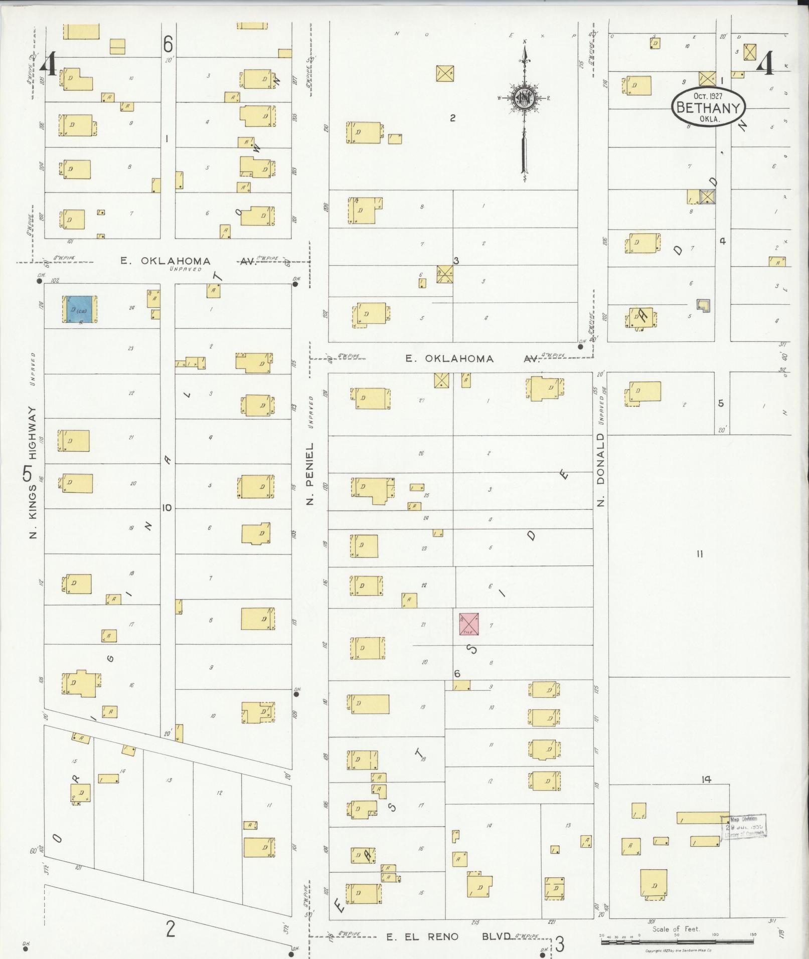 Sanborn Fire Insurance Map from Bethany, Oklahoma County, Oklahoma (1927), Sheet #0004 - Complete Map Set gallery image, historic Sanborn map, vintage wall art, Bethany Oklahoma
