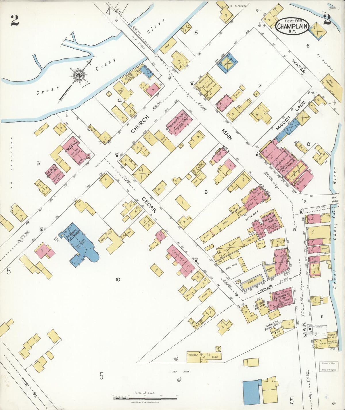 Sanborn Fire Insurance Map from Champlain, Clinton County, New York (1923), Sheet #0002 - Historic Sanborn Fire Insurance Map Print, vintage old map wall art, antique decor, genealogy gift, New York New York map