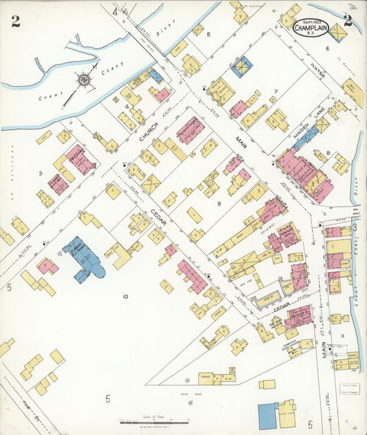 Sanborn Fire Insurance Map from Champlain, Clinton County, New York (1923), Sheet #0002 - Historic Sanborn Fire Insurance Map Print, vintage old map wall art, antique decor, genealogy gift, New York New York map