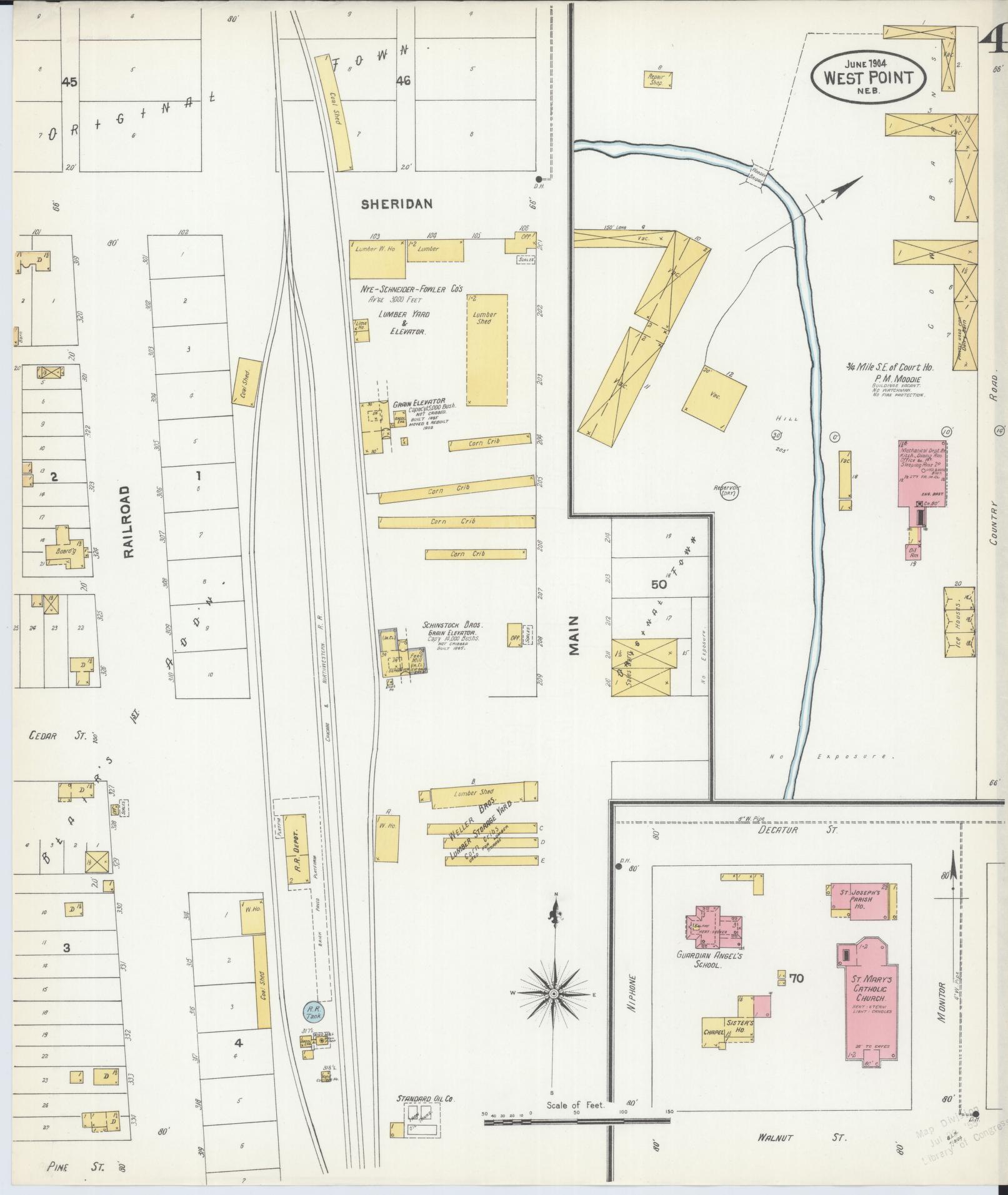 Sanborn Fire Insurance Map from West Point, Cuming County, Nebraska (1904), Sheet #0004 - Complete Map Set gallery image, historic Sanborn map, vintage wall art, Nebraska Nebraska