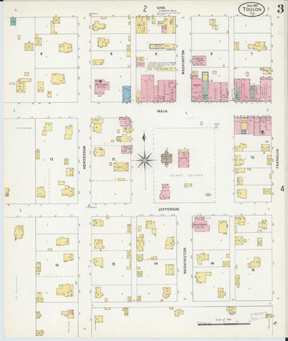 Sanborn Fire Insurance Map from Toulon, Stark County, Illinois (1907), Sheet #0003 - Complete Map Set gallery image, historic Sanborn map, vintage wall art, Illinois Illinois
