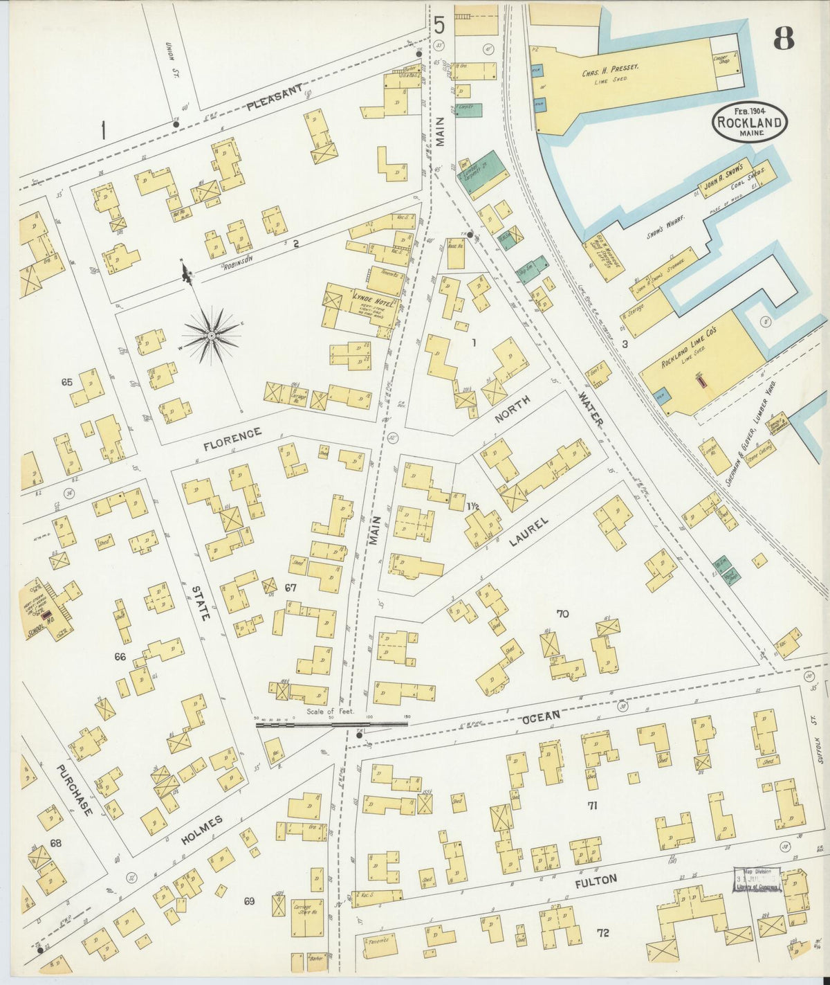 Sanborn Fire Insurance Map from Rockland, Knox County, Maine (1904), Sheet #0008 - Complete Map Set gallery image, historic Sanborn map, vintage wall art, Maine Maine