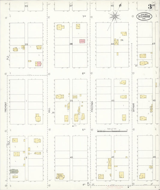 Sanborn Fire Insurance Map from Oceanside, San Diego County, California (1907), Sheet #0003 - Historic Sanborn Fire Insurance Map Print, vintage old map wall art, antique decor, genealogy gift, California California map