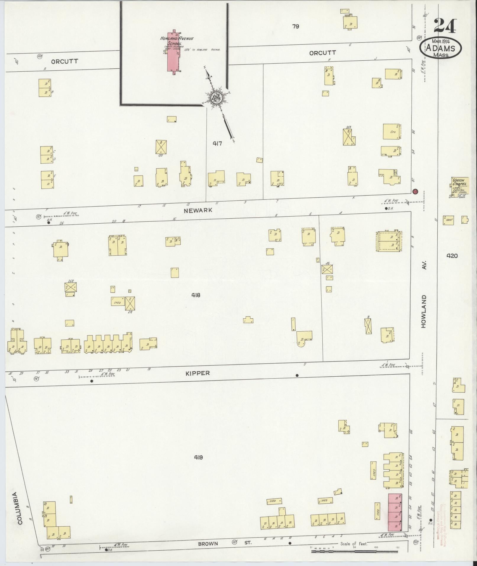 Sanborn Fire Insurance Map from Adams, Berkshire County, Massachusetts (1914), Sheet #0024 - Complete Map Set gallery image, historic Sanborn map, vintage wall art, Massachusetts Massachusetts