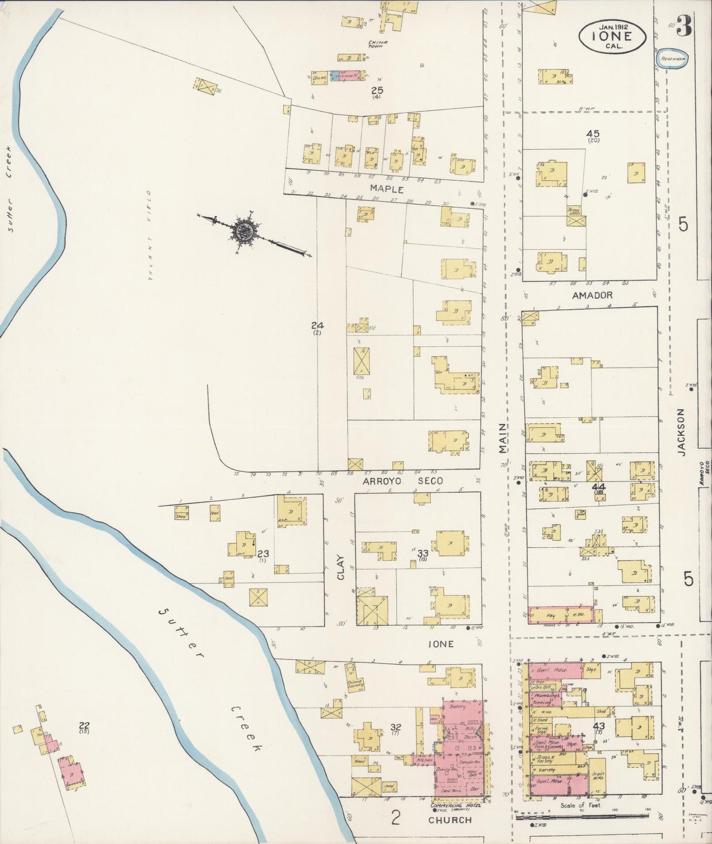 Sanborn Fire Insurance Map from Ione, Amador County, California (1912), Sheet #0003 - Historic Sanborn Fire Insurance Map Print, vintage old map wall art, antique decor, genealogy gift, California California map