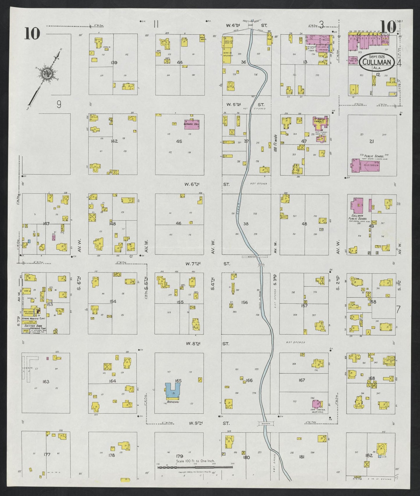 Sanborn Fire Insurance Map from Cullman, Cullman County, Alabama (1926), Sheet #0010 - Complete Map Set gallery image, historic Sanborn map, vintage wall art, Alabama Alabama