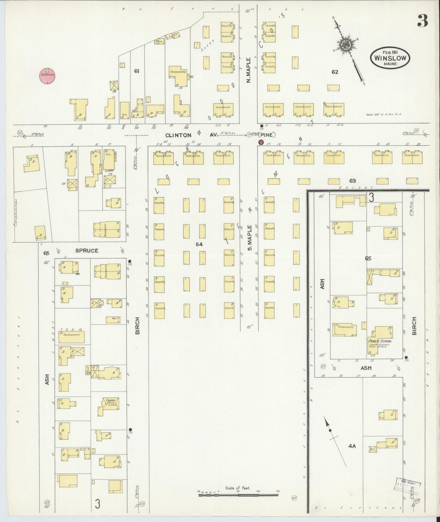 Sanborn Fire Insurance Map from Winslow, Kennebec County, Maine (1911), Sheet #0003 - Complete Map Set gallery image, historic Sanborn map, vintage wall art, Maine Maine