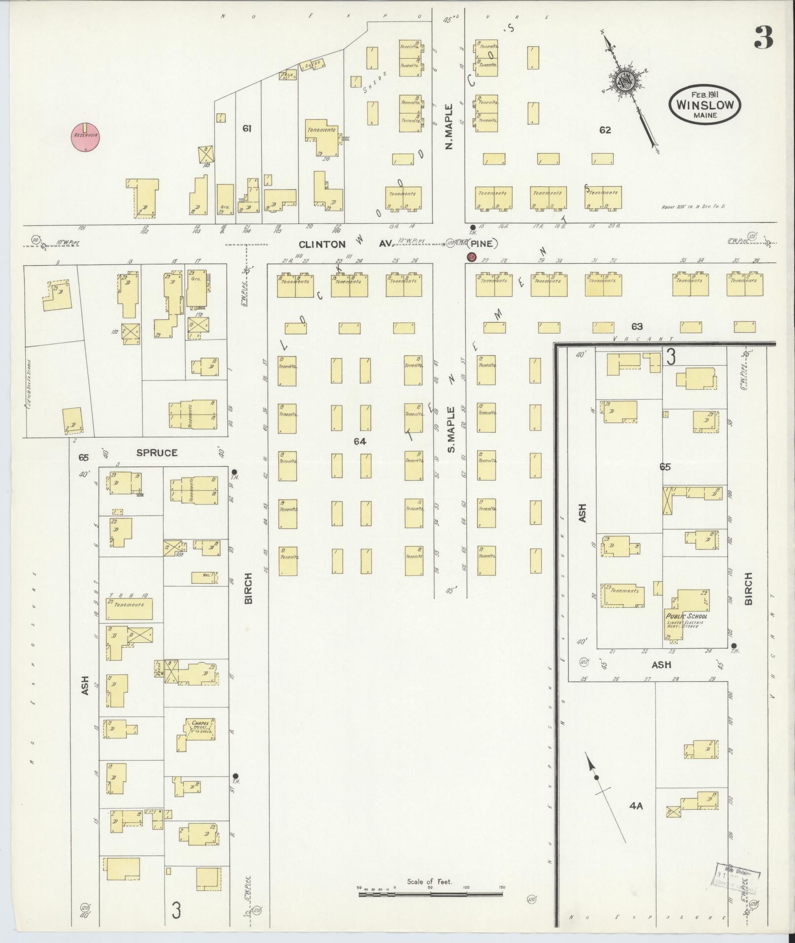 Sanborn Fire Insurance Map from Winslow, Kennebec County, Maine (1911), Sheet #0003 - Complete Map Set gallery image, historic Sanborn map, vintage wall art, Maine Maine