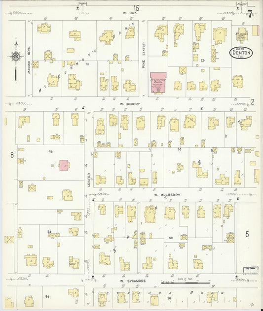 Sanborn Fire Insurance Map from Denton, Denton County, Texas (1912), Sheet #0007 - Historic Sanborn Fire Insurance Map Print, vintage old map wall art, antique decor, genealogy gift, Texas Texas map
