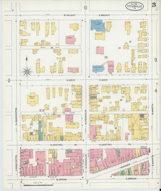 Sanborn Fire Insurance Map from Titusville, Crawford County, Pennsylvania (1904), Sheet #0003 - Historic Sanborn Fire Insurance Map Print, vintage old map wall art, antique decor, genealogy gift, Pennsylvania Pennsylvania map
