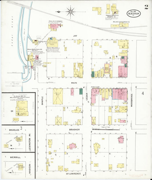 Sanborn Fire Insurance Map from Nashua, Chickasaw County, Iowa (1909), Sheet #0002 - Historic Sanborn Fire Insurance Map Print, vintage old map wall art