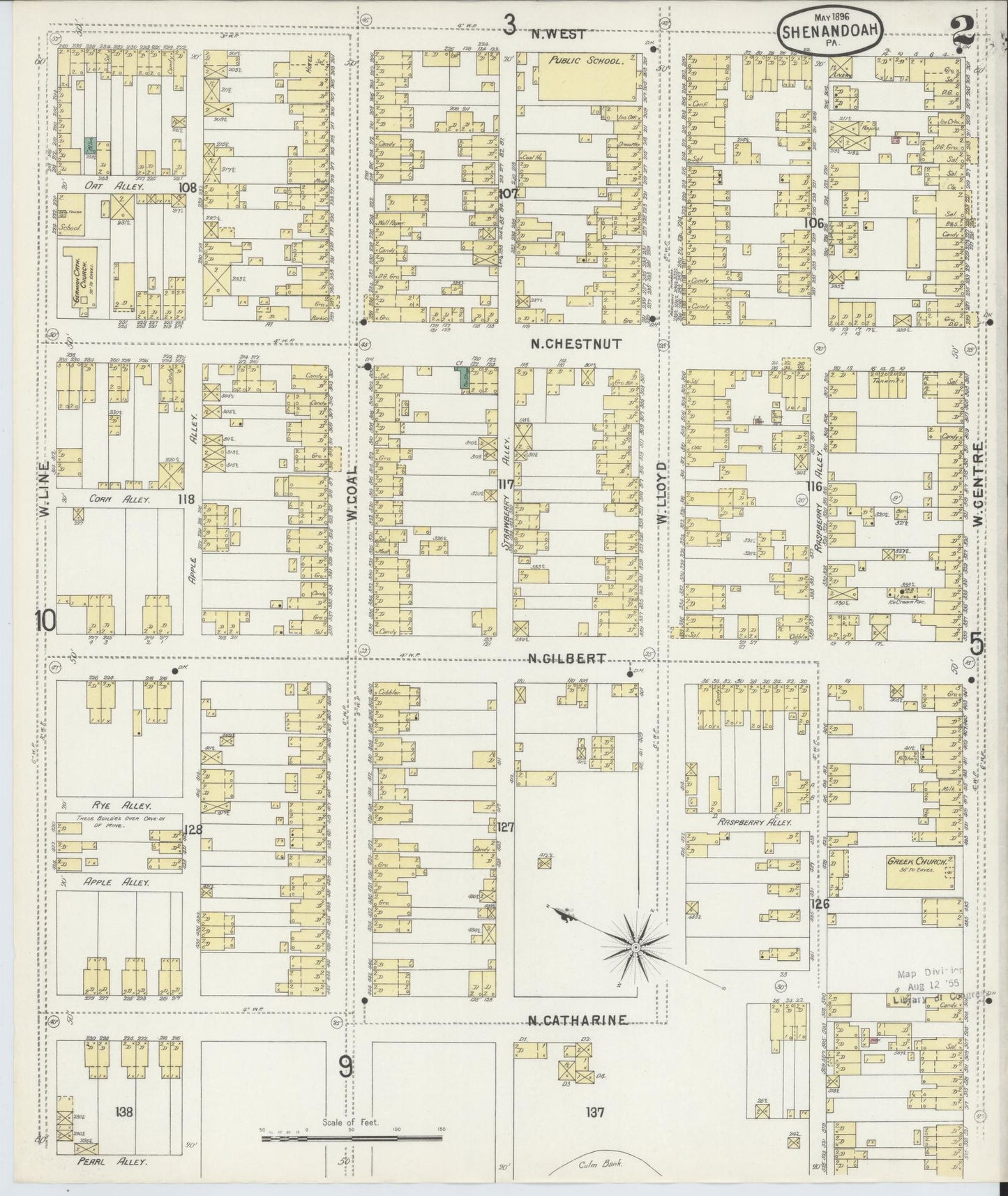 Sanborn Fire Insurance Map from Shenandoah, Schuylkill County, Pennsylvania (1896), Sheet #0002 - Complete Map Set gallery image, historic Sanborn map, vintage wall art, Pennsylvania Pennsylvania