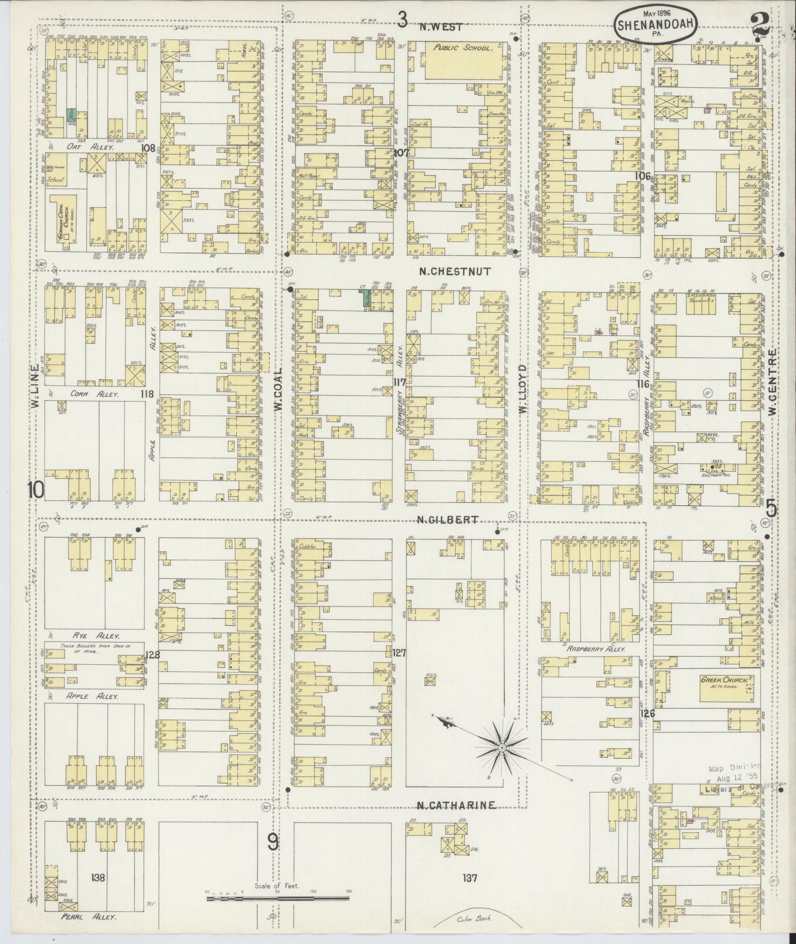 Sanborn Fire Insurance Map from Shenandoah, Schuylkill County, Pennsylvania (1896), Sheet #0002 - Complete Map Set gallery image, historic Sanborn map, vintage wall art, Pennsylvania Pennsylvania