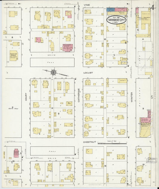 Sanborn Fire Insurance Map from Monroe City, Monroe County, Missouri (1916), Sheet #0004 - Historic Sanborn Fire Insurance Map Print, vintage old map wall art, antique decor, genealogy gift, Missouri Missouri map