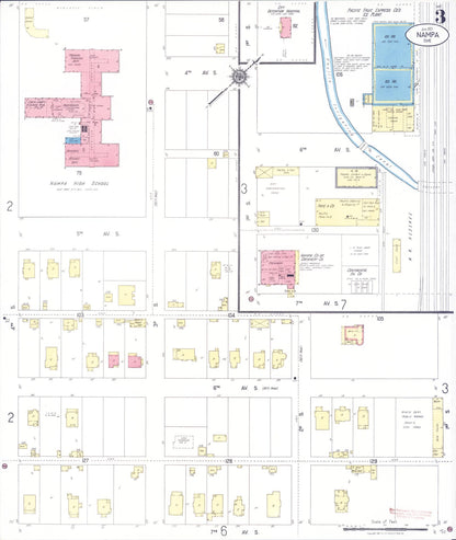 Sanborn Fire Insurance Map from Nampa, Canyon County, Idaho (1921), Sheet #0003 - Complete Map Set gallery image, historic Sanborn map, vintage wall art, Idaho Idaho