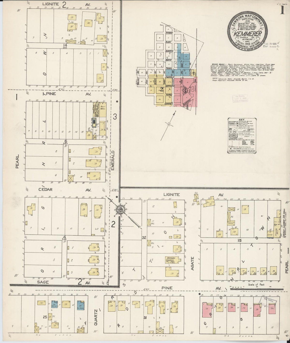 Sanborn Fire Insurance Map from Kemmerer, Lincoln County, Wyoming (1912), Sheet #0001 - Complete Map Set gallery image, historic Sanborn map, vintage wall art, Wyoming Wyoming