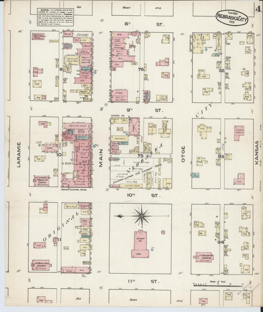 Sanborn Fire Insurance Map from Nebraska City, Otoe County, Nebraska (1883), Sheet #0004 - Historic Sanborn Fire Insurance Map Print, vintage old map wall art, antique decor, genealogy gift, Nebraska Nebraska map