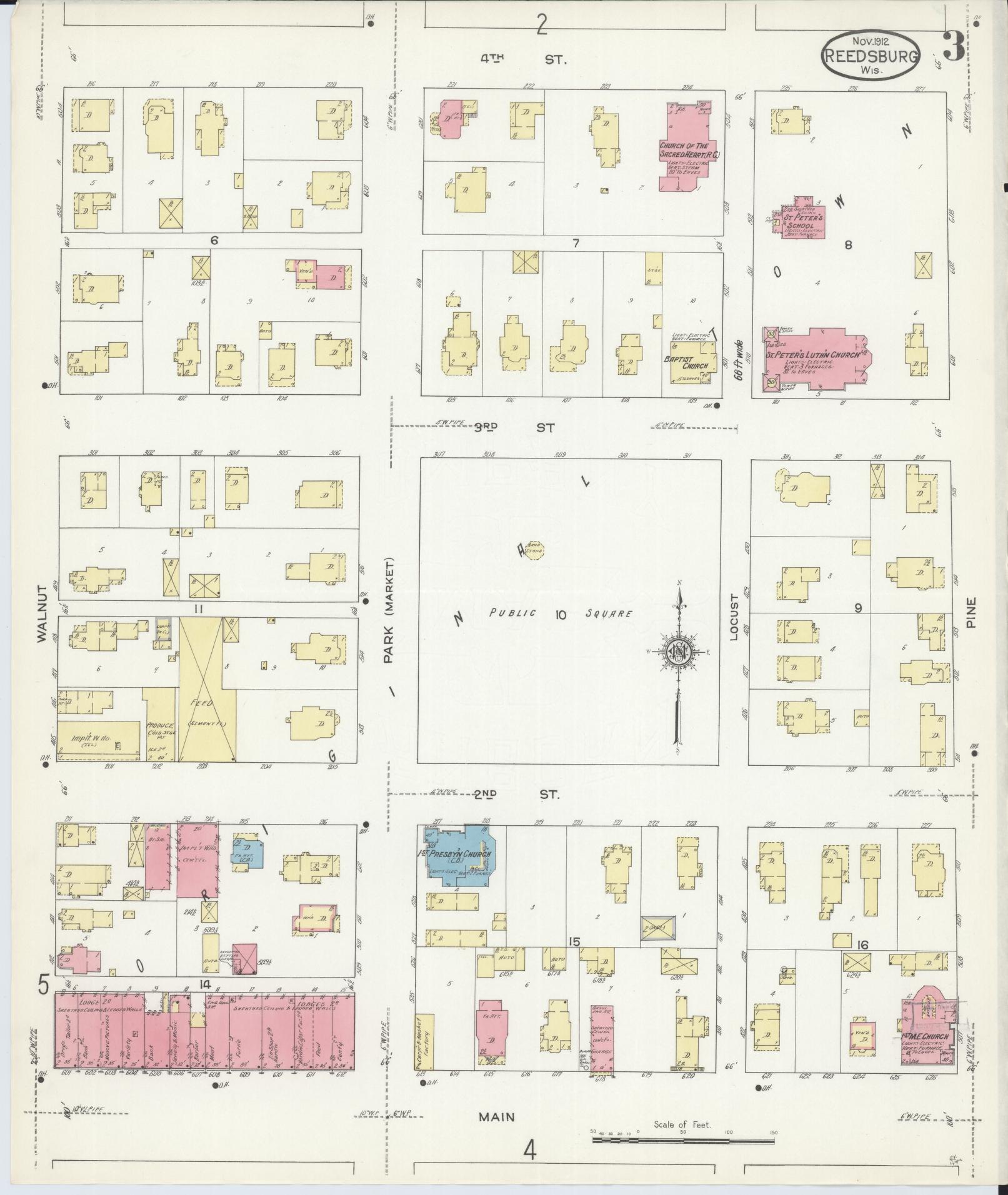 Sanborn Fire Insurance Map from Reedsburg, Sauk County, Wisconsin (1912), Sheet #0003 - Historic Sanborn Fire Insurance Map Print, vintage old map wall art, antique decor, genealogy gift, Wisconsin Wisconsin map