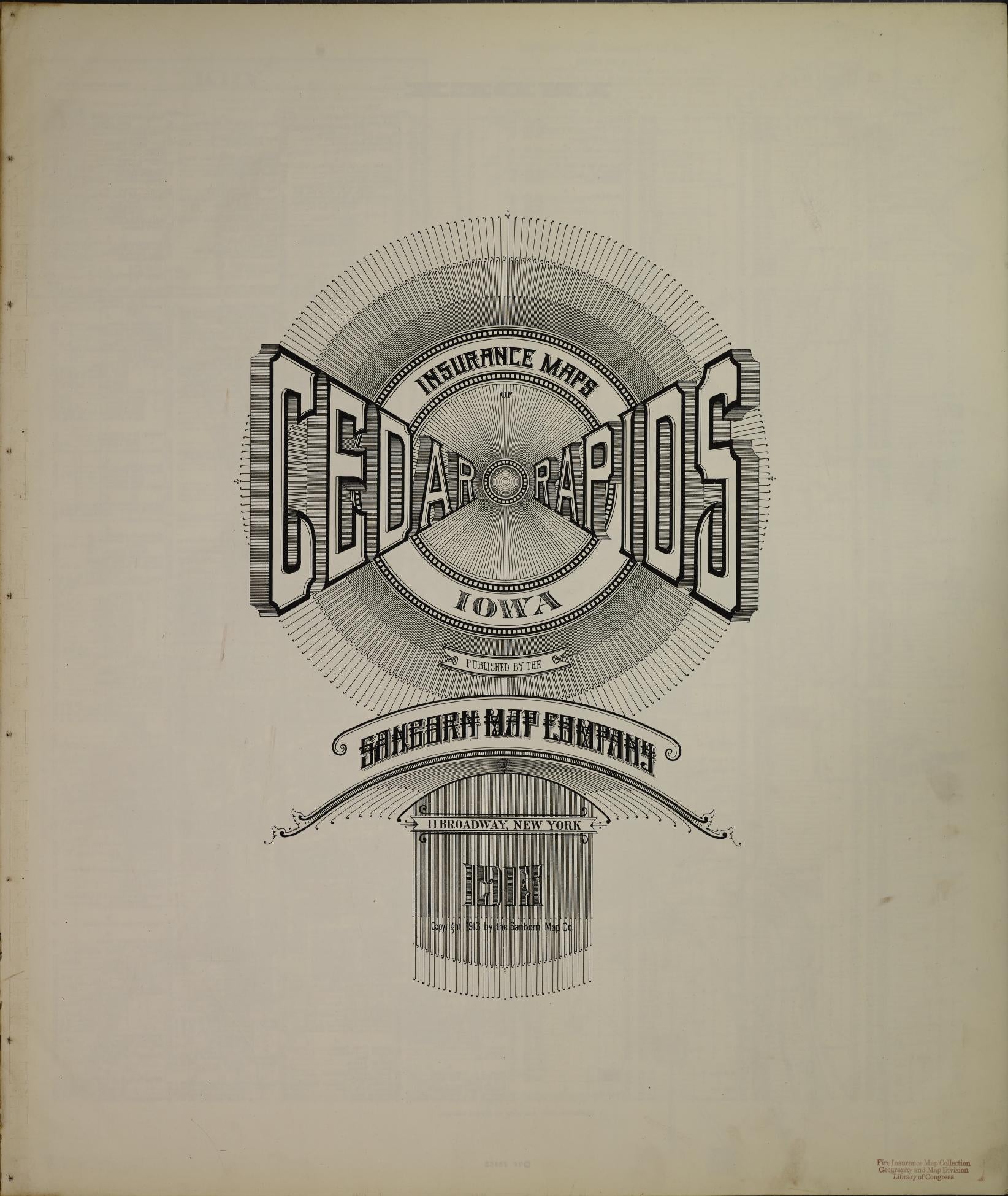 Sanborn Fire Insurance Map from Cedar Rapids, Linn County, Iowa (1913), Sheet #0001 - Historic Sanborn Fire Insurance Map Print, vintage old map wall art