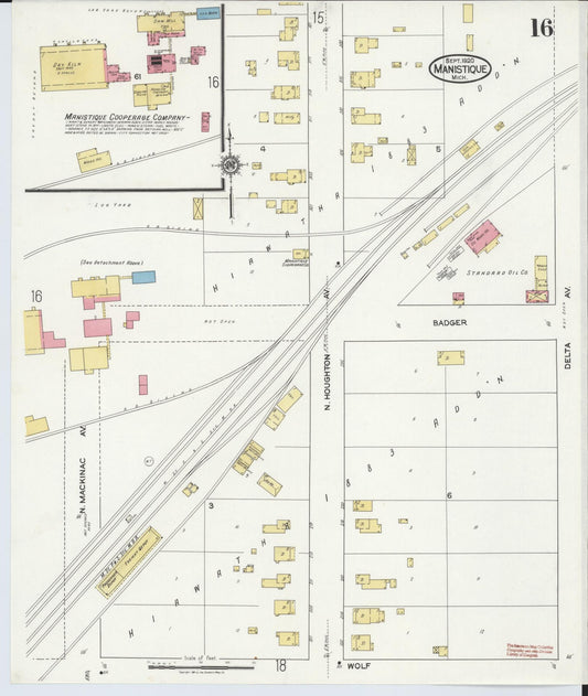 Sanborn Fire Insurance Map from Manistique, Schoolcraft County, Michigan (1920), Sheet #0016 - Historic Sanborn Fire Insurance Map Print, vintage old map wall art, antique decor, genealogy gift, Michigan Michigan map