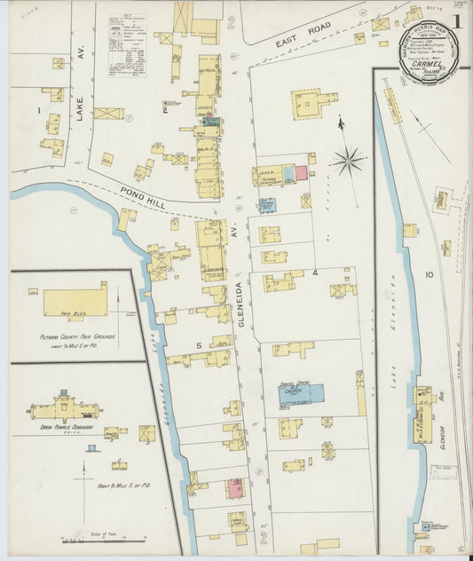 Sanborn Fire Insurance Map from Carmel, Putnam County, New York (1893), Sheet #0001 - Complete Map Set gallery image, historic Sanborn map, vintage wall art, New York New York
