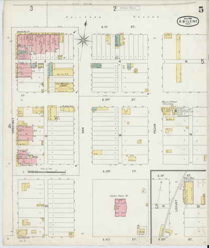 Sanborn Fire Insurance Map from Abilene, Taylor County, Texas (1896), Sheet #0005 - Historic Sanborn Fire Insurance Map Print, vintage old map wall art, antique decor, genealogy gift, Texas Texas map