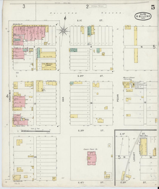 Sanborn Fire Insurance Map from Abilene, Taylor County, Texas (1896), Sheet #0005 - Historic Sanborn Fire Insurance Map Print, vintage old map wall art, antique decor, genealogy gift, Texas Texas map