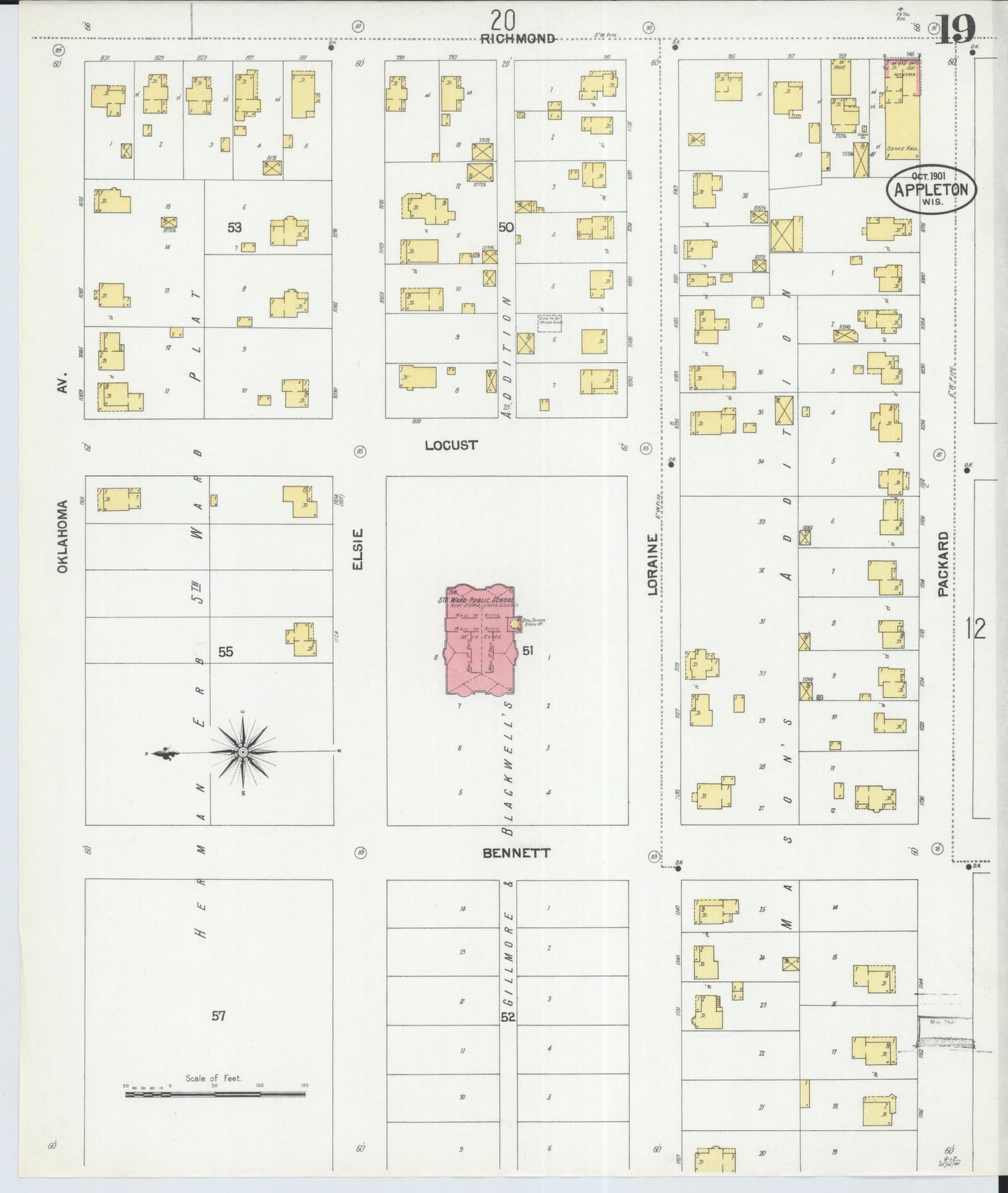 Sanborn Fire Insurance Map from Appleton, Outagamie County, Wisconsin (1901), Sheet #0019 - Historic Sanborn Fire Insurance Map Print, vintage old map wall art, antique decor, genealogy gift, Wisconsin Wisconsin map