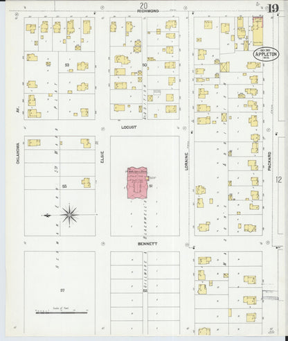 Sanborn Fire Insurance Map from Appleton, Outagamie County, Wisconsin (1901), Sheet #0019 - Historic Sanborn Fire Insurance Map Print, vintage old map wall art, antique decor, genealogy gift, Wisconsin Wisconsin map