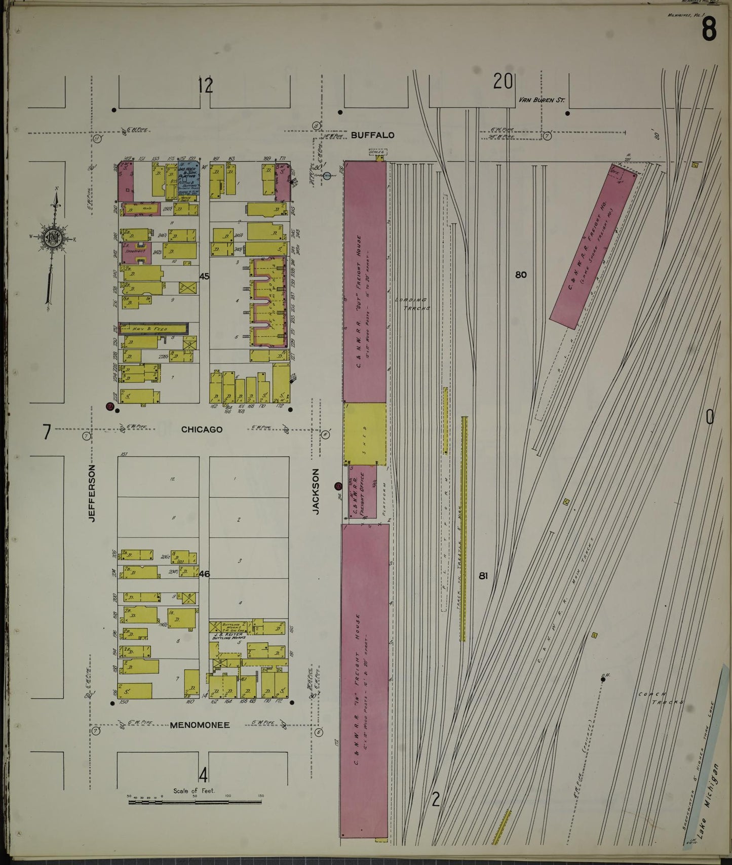 Sanborn Fire Insurance Map from Milwaukee, Milwaukee County, Wisconsin (1910), Sheet #0008 - Historic Sanborn Fire Insurance Map Print, vintage old map wall art, antique decor, genealogy gift, Wisconsin Wisconsin map