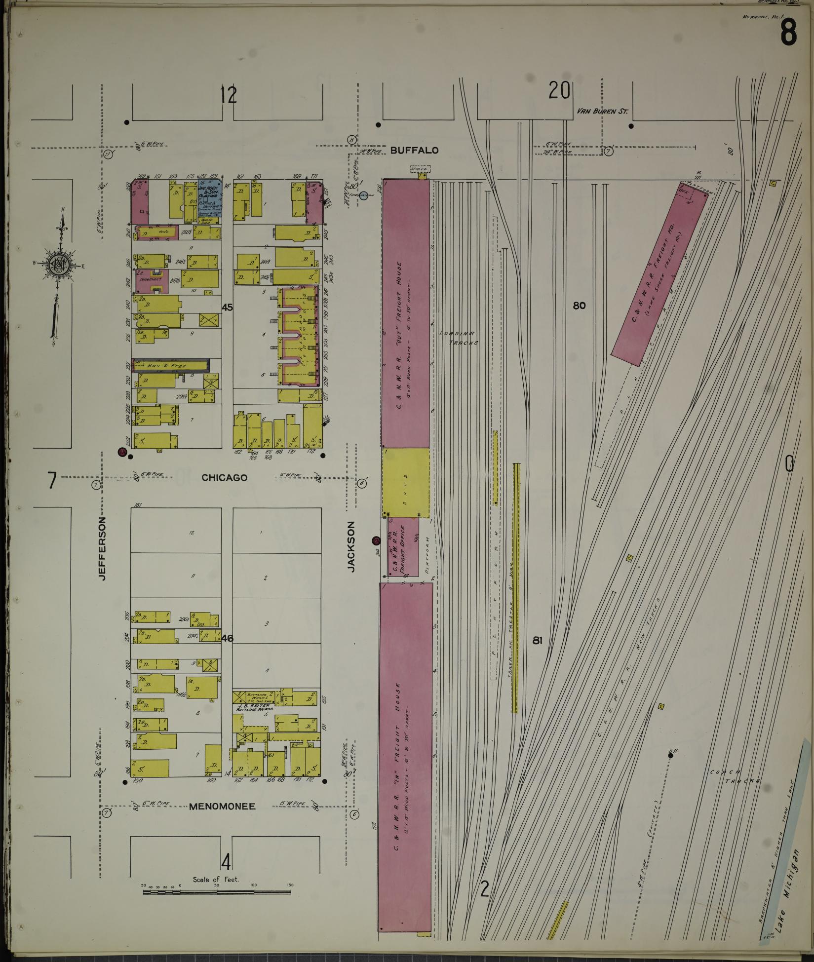 Sanborn Fire Insurance Map from Milwaukee, Milwaukee County, Wisconsin (1910), Sheet #0008 - Historic Sanborn Fire Insurance Map Print, vintage old map wall art, antique decor, genealogy gift, Wisconsin Wisconsin map
