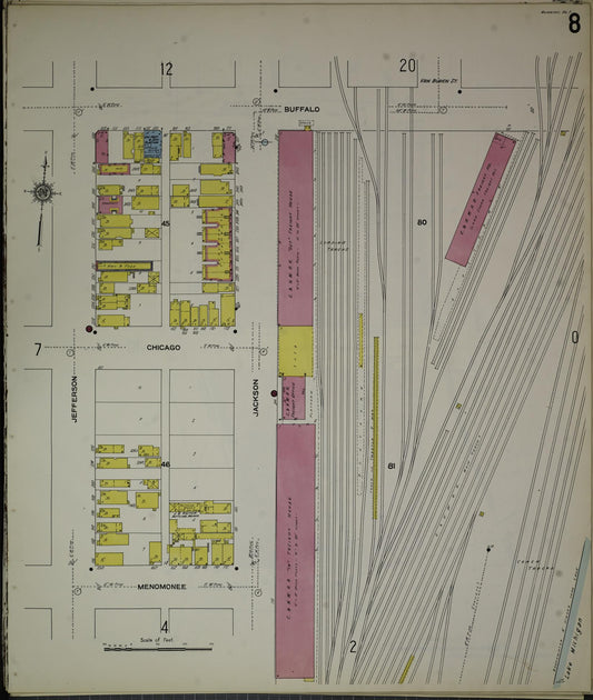 Sanborn Fire Insurance Map from Milwaukee, Milwaukee County, Wisconsin (1910), Sheet #0008 - Historic Sanborn Fire Insurance Map Print, vintage old map wall art, antique decor, genealogy gift, Wisconsin Wisconsin map