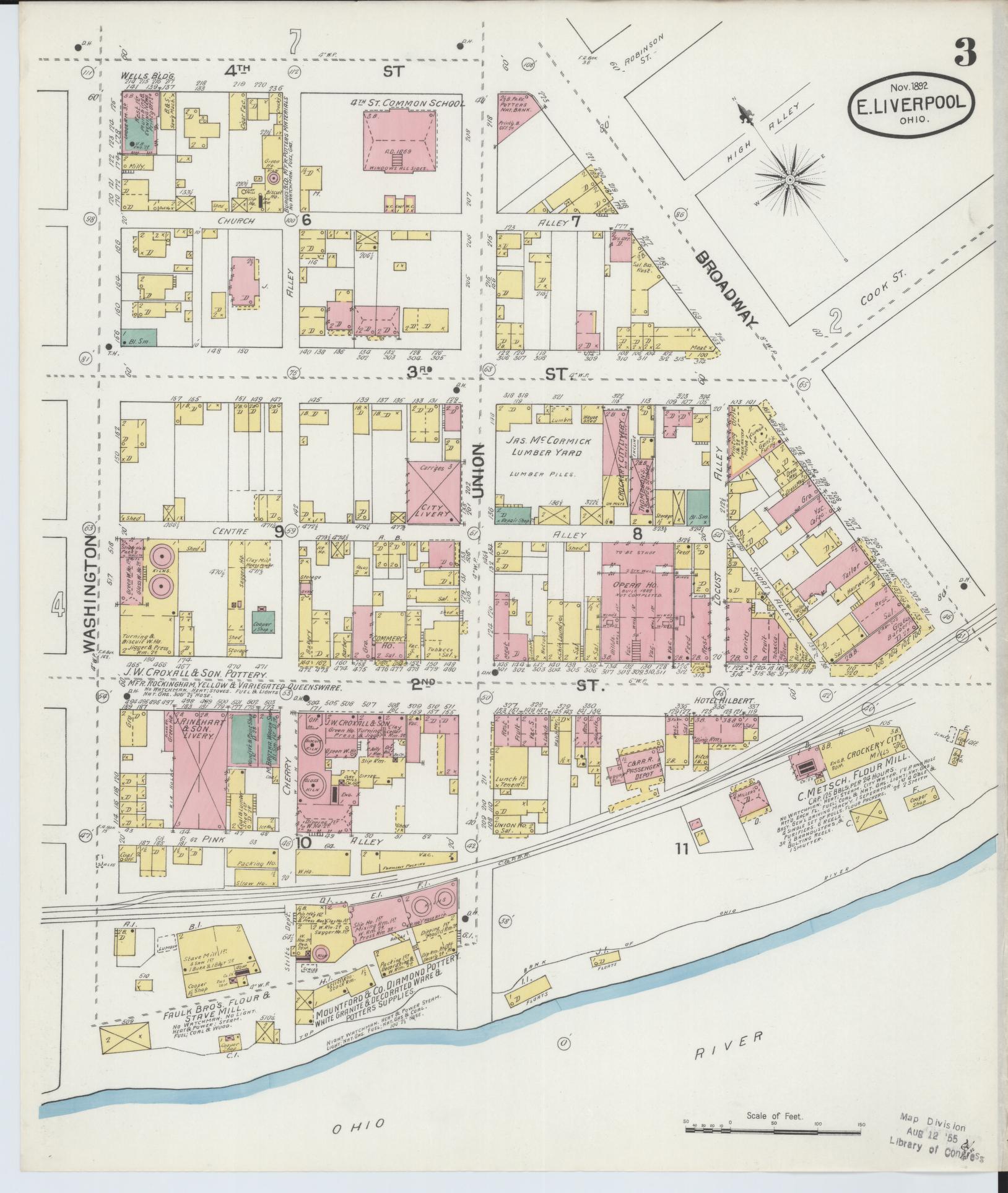 Sanborn Fire Insurance Map from East Liverpool, Columbiana County, Ohio (1892), Sheet #0003 - Complete Map Set gallery image, historic Sanborn map, vintage wall art, Ohio Ohio