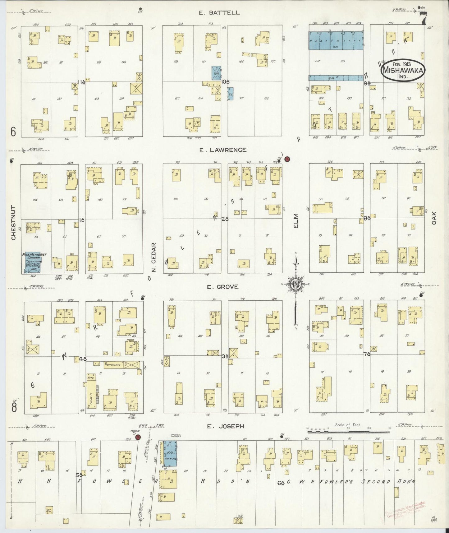 Sanborn Fire Insurance Map from Mishawaka, Saint Joseph County, Indiana (1913), Sheet #0007 - Complete Map Set gallery image, historic Sanborn map, vintage wall art, Indiana Indiana