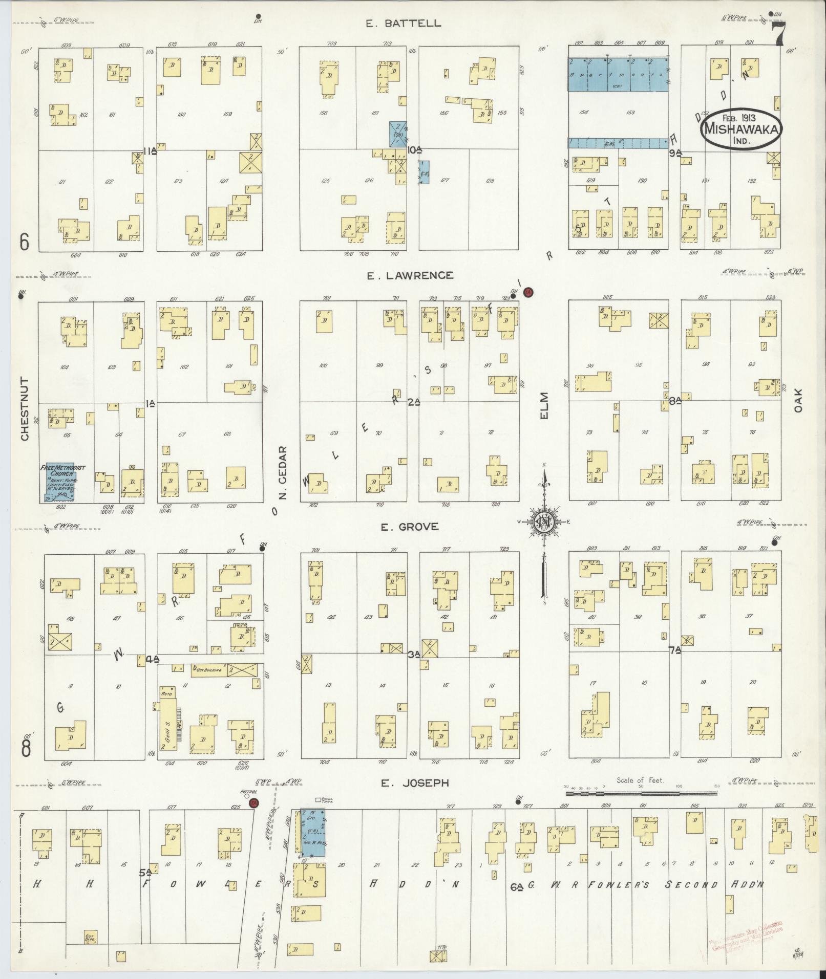 Sanborn Fire Insurance Map from Mishawaka, Saint Joseph County, Indiana (1913), Sheet #0007 - Complete Map Set gallery image, historic Sanborn map, vintage wall art, Indiana Indiana
