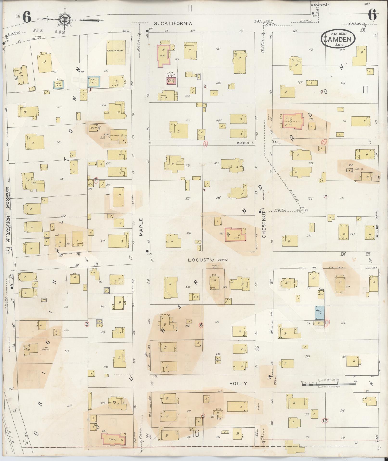 Sanborn Fire Insurance Map from Camden, Ouachita County, Arkansas (1948), Sheet #0006 - Complete Map Set gallery image, historic Sanborn map, vintage wall art, Arkansas Arkansas