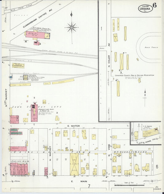Sanborn Fire Insurance Map from Urbana, Champaign County, Illinois (1909), Sheet #0006 - Historic Sanborn Fire Insurance Map Print, vintage old map wall art, antique decor, genealogy gift, Illinois Illinois map