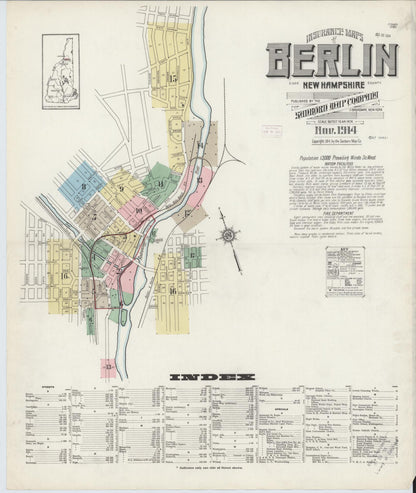 Sanborn Fire Insurance Map from Berlin, Coos County, New Hampshire (1914), Sheet #0001 - Complete Map Set gallery image, historic Sanborn map, vintage wall art, New Hampshire New Hampshire
