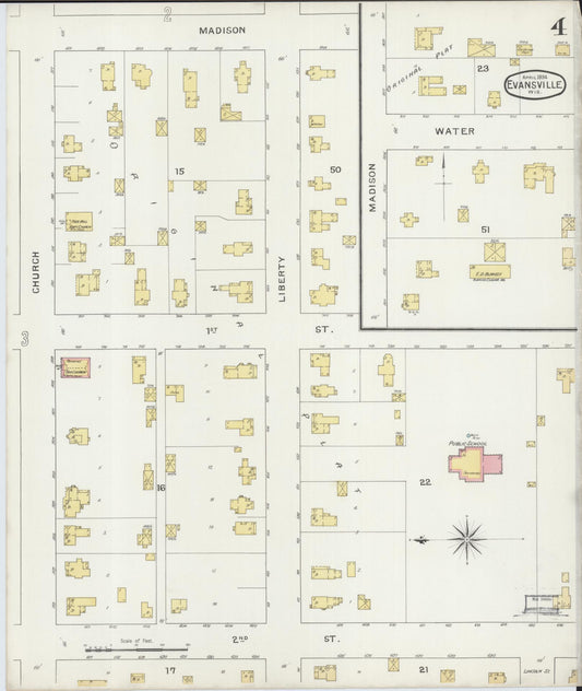 Sanborn Fire Insurance Map from Evansville, Rock County, Wisconsin (1894), Sheet #0004 - Historic Sanborn Fire Insurance Map Print, vintage old map wall art, antique decor, genealogy gift, Wisconsin Wisconsin map