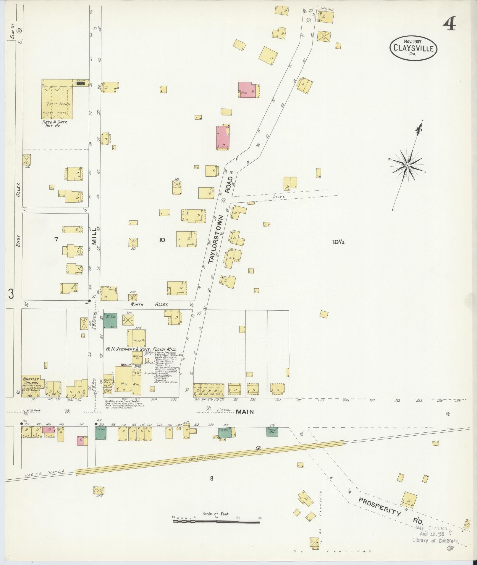 Sanborn Fire Insurance Map from Claysville, Washington County, Pennsylvania (1907), Sheet #0004 - Historic Sanborn Fire Insurance Map Print, vintage old map wall art, antique decor, genealogy gift, Pennsylvania Pennsylvania map