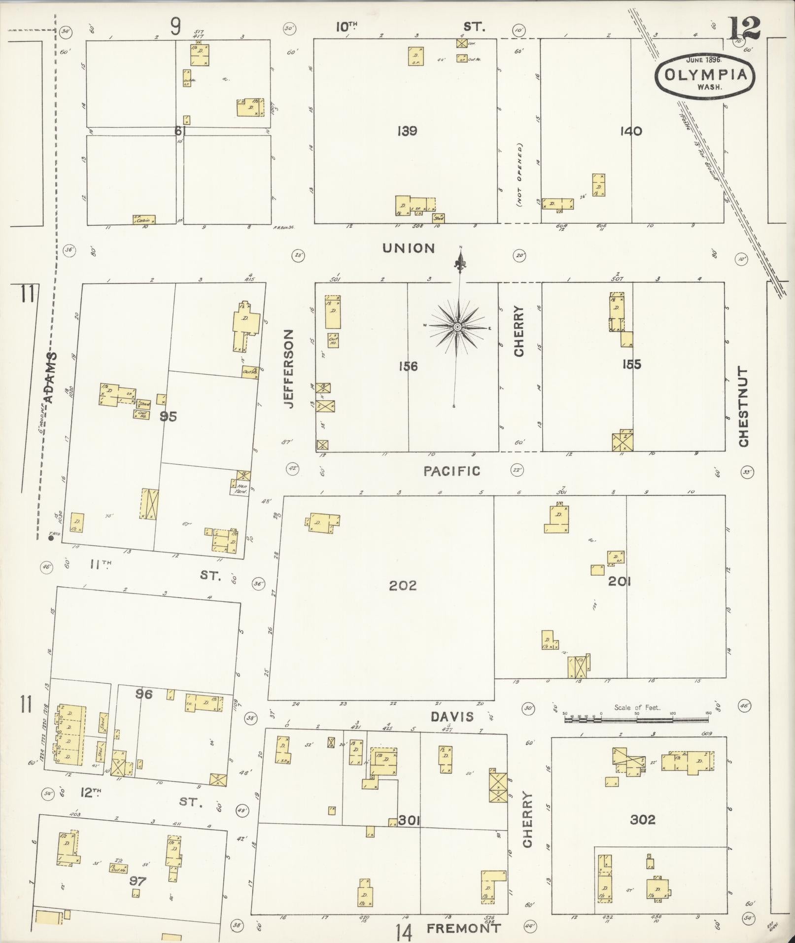 Sanborn Fire Insurance Map from Olympia, Thurston County, Washington (1896), Sheet #0012 - Complete Map Set gallery image, historic Sanborn map, vintage wall art, Washington Washington