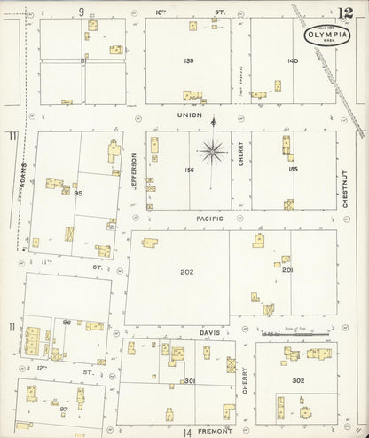 Sanborn Fire Insurance Map from Olympia, Thurston County, Washington (1896), Sheet #0012 - Complete Map Set gallery image, historic Sanborn map, vintage wall art, Washington Washington