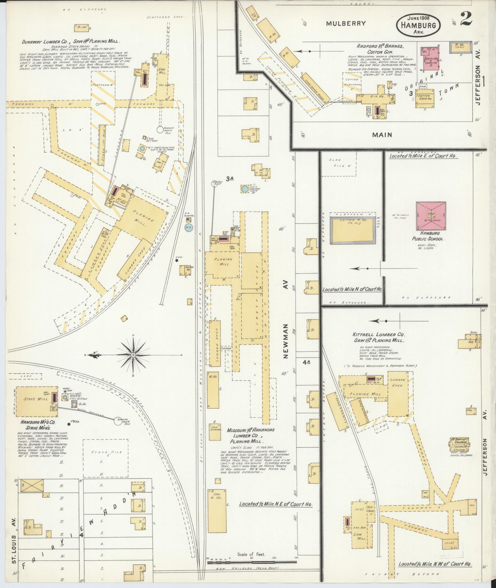 Sanborn Fire Insurance Map from Hamburg, Ashley County, Arkansas (1908), Sheet #0002 - Complete Map Set gallery image, historic Sanborn map, vintage wall art, Arkansas Arkansas