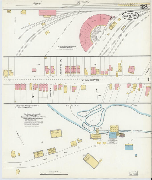 Sanborn Fire Insurance Map from Hagerstown, Washington County, Maryland (1904), Sheet #0028 - Historic Sanborn Fire Insurance Map Print, vintage old map wall art, antique decor, genealogy gift, Maryland Maryland map